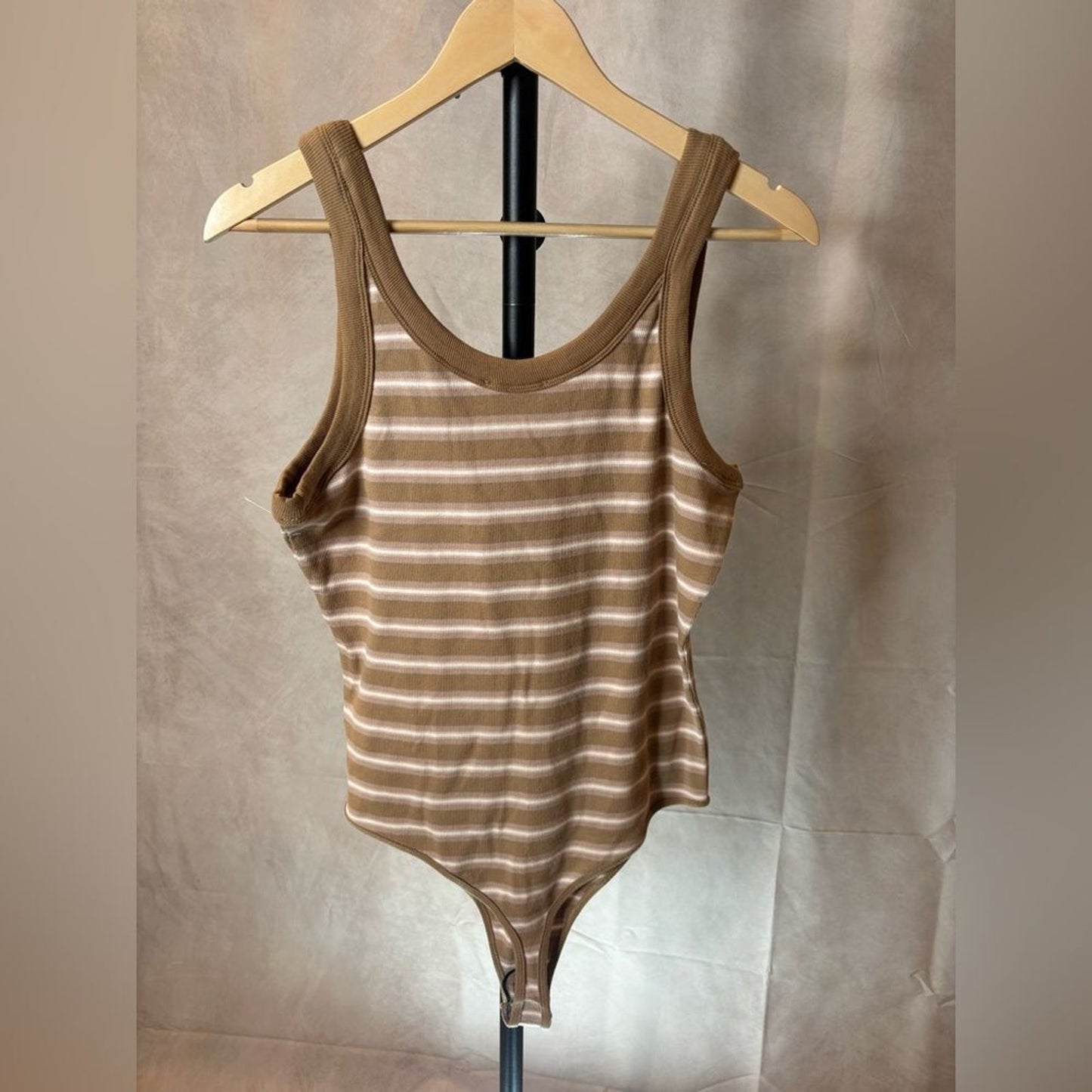 Steve Madden Brown and White Striped Bodysuit NWOT