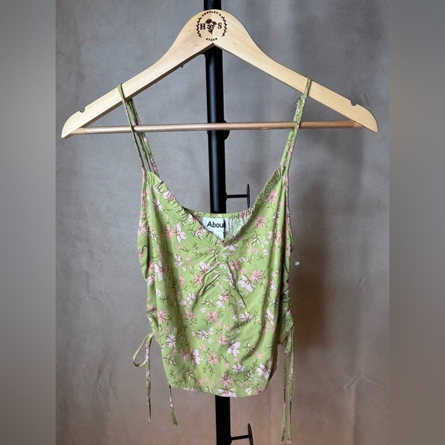 Abound Size Small Green Ruched Tie Front Camisole Top NWOT