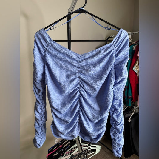 Elodie NWOT Blue Ruched Ribbed Blouse Size XL