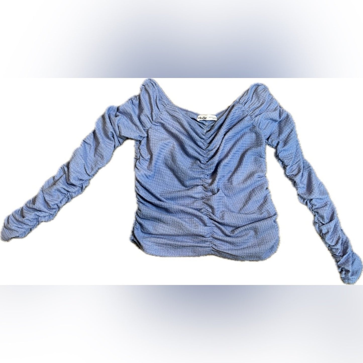 Elodie NWOT Blue Ruched Ribbed Blouse Size XL