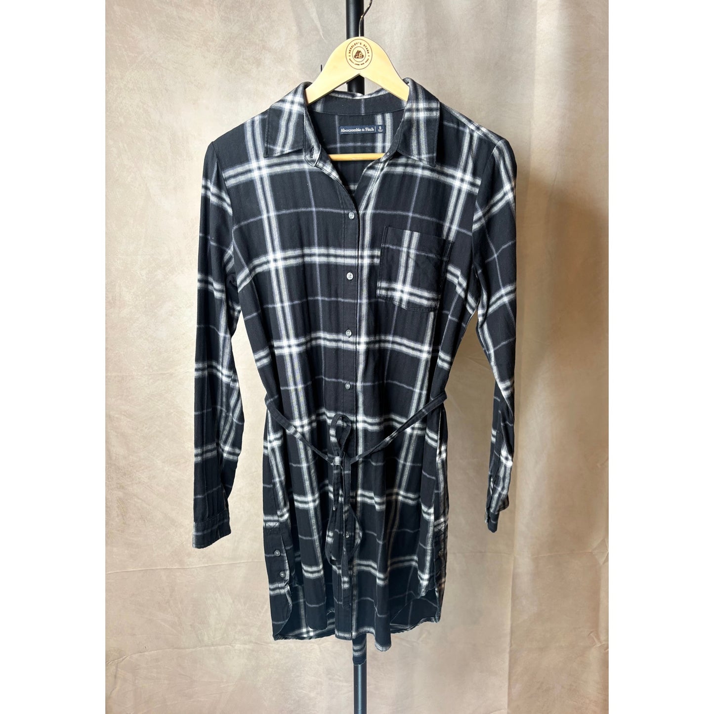 Abercrombie & Fitch Plaid Long-sleeve Dress w/ waist tie Size Small