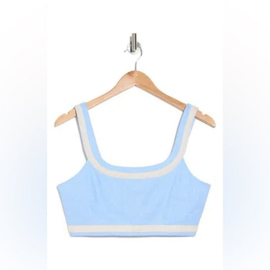 Avec Les Filles Blue Fitted Crop Tank Top NWOT